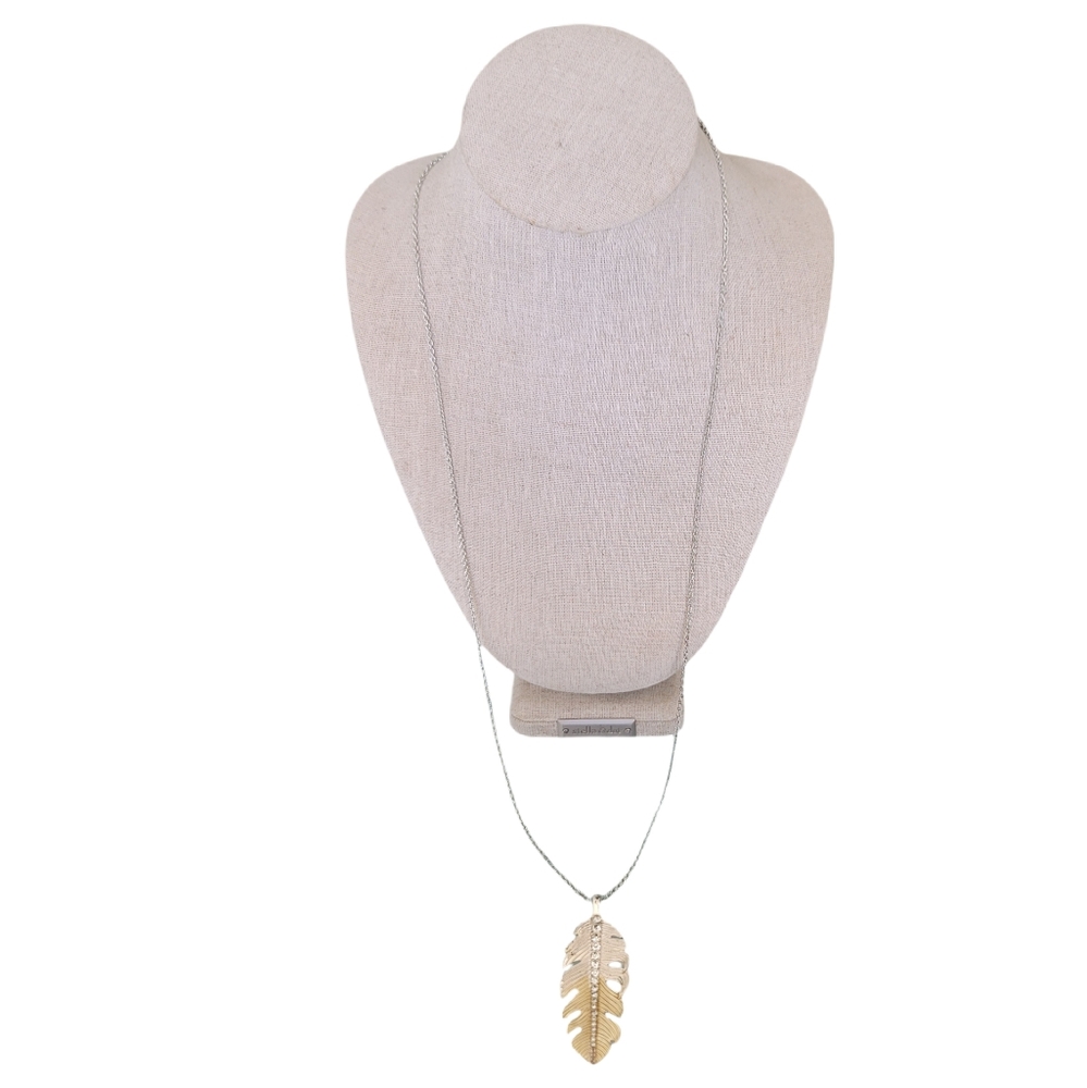 VTNG 32" SHB Long Necklace With A Feather-shaped Pendant with Pave Accents